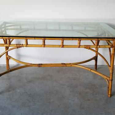 Vintage Dal Vera Italian Rattan and Glass Top Rectangular Dining Table. by MIAMIVINTAGEDECOR