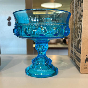 Vintage Aqua Blue Pedestal Dish