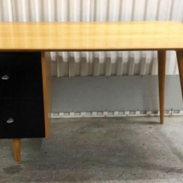 Paul McCobb Planner Group Wood Desk with Two Black Lacquered Drawers MidCentury