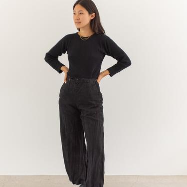 Vintage Overdye Black French Linen Broadfall Trousers | 24 25 26 27 28 29 30 Waist | High Rise Sailor Pants | 