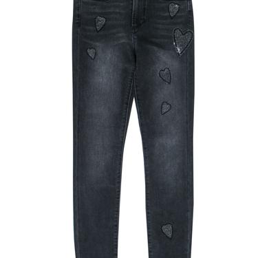 Joe's - Black High Waisted "Madison" Skinny Jeans w/ Jeweled Heart Embellishments Sz 24