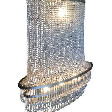 High Style Modern Beaded Crystal Basket Form Chandelier w/ Tear Shaped Crystals 