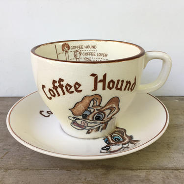 Vintage Coffee Hound Cup And Saucer, Coffee Lovers Large Cup, Kitschy Kitchen Decor, Made In Japan 