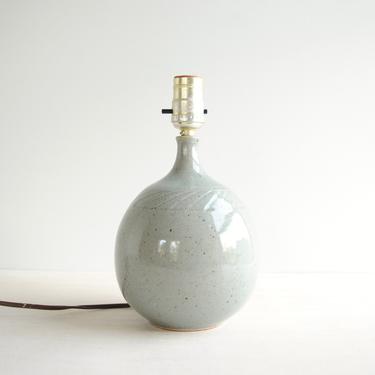 Vintage Studio Pottery Table Lamp by Bruce Eppelsheimer in Muted Blue Grey with Speckles 