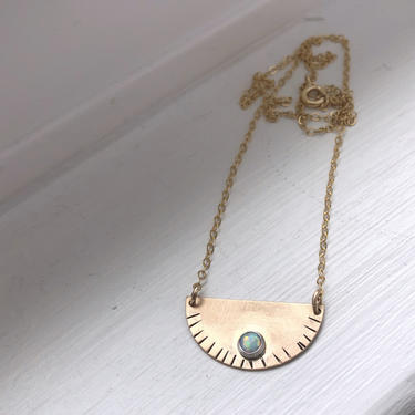 Half Circle Opal Hammered Pendant in 14k gold-fill 