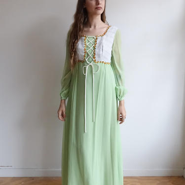 Vintage 70s Rennaisance Dress/ 1970s Bohemian Lace Up Ophelia Costume Gown/ size Medium 