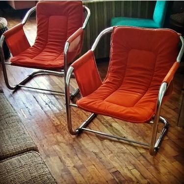 Late MidCentury Chrome &amp; Corduroy Sling Chairs