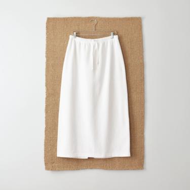 vintage 90s white cotton jersey knit skirt, size L 