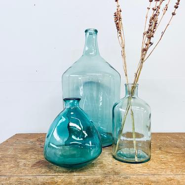 Small Emerald Green Demijohn | Balloon Vase | Small Green Glass Bottle | Small Green Wine Bottle | Small Green Glass Vase | French | Italian 