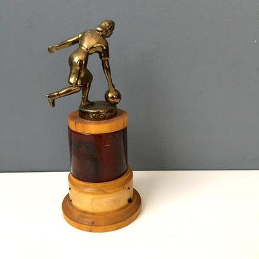 Woman's bowling trophy - bakelite and metal - 1940s vintage 