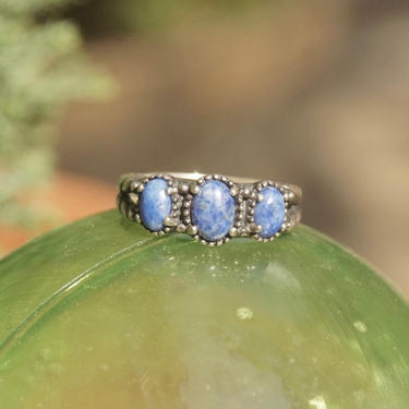 Vintage Signed AW Sterling Silver Sodalite Ring, Marbled Blue Stones, Braided Silver Band, Multi-Stone, Stackable Ring, Size 8 1/2 US 