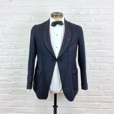 Size 38 / 40 Vintage Men’s 1930s Boiled Wool Shawl Lapel Patch Pocket Smoking Jacket 