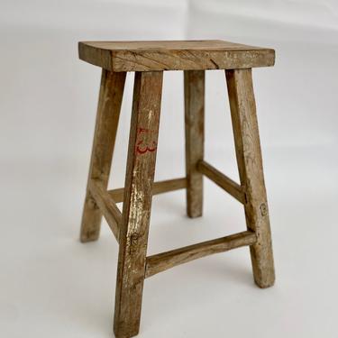 Antique Rustic Country Farmhouse Stool Elm Wood 