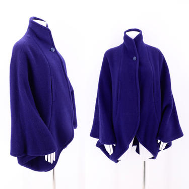 80s BASILE Cobalt Wool Draped Coat / vintage 1980s Italy avant garde batwing coat jacket sz L 