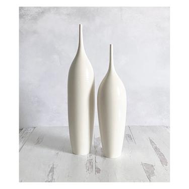 SHIPS NOW- Set of 2 Ceramic Bottle Vases in Satin White by Sara Paloma . 
