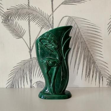 Vintage Vase, Emerald Green Glaze, Gazelle motif, California Pottery, circa 30's 