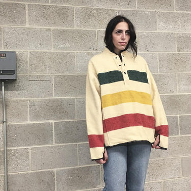 Vintage Woolrich Jacket Retro 1980s Hudson Bay + Pullover + Size Large + Classic + Wool + Cream + Green + Yellow + Red + Unisex Appare8 