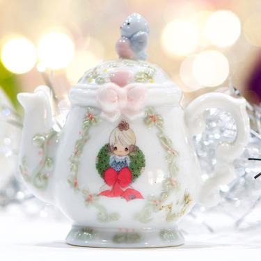 VINTAGE: 1994 - Porcelain Precious Moment Teapot Hanging Ornament by ENESCO - 