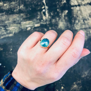 Vintage Gold Ring, 14K Yellow Gold, 14 Karat Gold, Turquoise Ring, Engagement Ring, Bridal Jewelry, Round Stone Ring, Unique Jewelry 