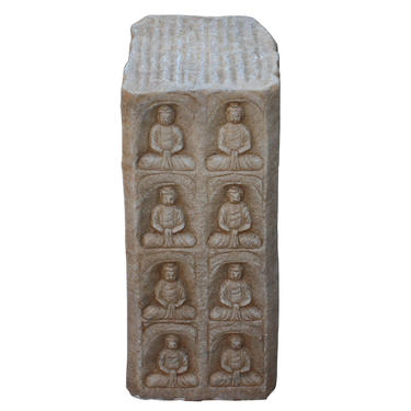 Chinese Distressed Brown White Stone Carved Buddhas Display Pole Statue cs3313E 