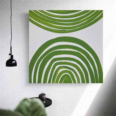 Greenery Canvas Painting Large 36&quot;x36&quot; Abstract Minimalist Modern Original Contemporary Artwork Commission ArtbyDinaD by Art