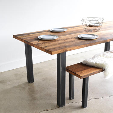 Reclaimed Wood Dining Table / Industrial Post Metal Legs / Farmhouse Kitchen Table 