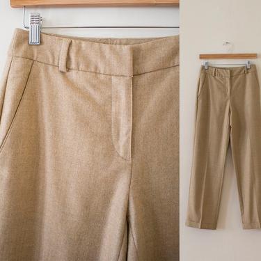 Vintage Tan Trousers / Womens Vintage Wool Trousers / Vintage Straight Leg Trousers / 90s Liz Claiborne Slacks / Wool Slacks / Size 4 