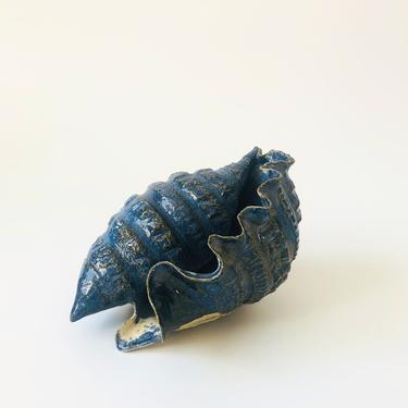 Vintage Blue Studio Pottery Shell by Paul Linsley 