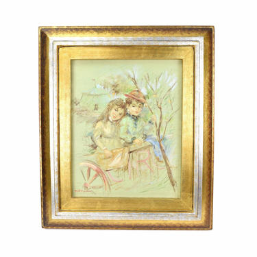 Mid-Century Oil Painting Young Couple at Circus by Vitti Giovanni 