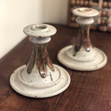 Vintage mid century modern handmade ceramic candlestick holders 