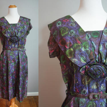 1950s Dress // Dark Rosettes // Medium 