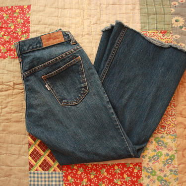70s Big E Levis Sta Prest Low Rise Bell Bottoms Cropped Distressed Hip Huggers 