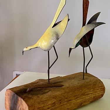 MCM Harold Kerr Enamel Birds on Wood Sculpture 
