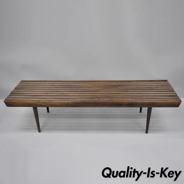 Vintage Mid Century Modern 60" Walnut Wood Slat Bench Coffee Table Nelson Style