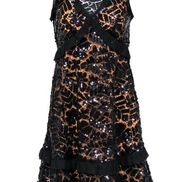 Michael Michael Kors - Black Sequin Lace Dress w/ Nude Lining Sz XS