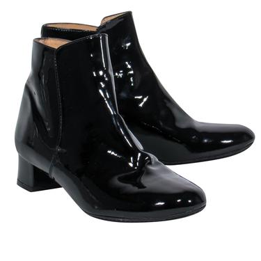 Robert Clergerie - Black Patent Leather Low Block Heel Booties Sz 7.5