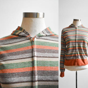 1970s Striped Cropped Hooded Sweatshirt 