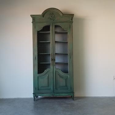 French Provincial - Style Green Painted Display Cabinet 