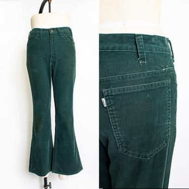 Vintage 1970s Levis Corduroy Pants - Green Bell Bottom Cords Jeans 70s - 30&amp;quot; x 29&amp;quot; 