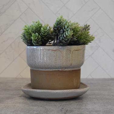 Ceramic planter with dish, rustic planter pot, House warming gift 