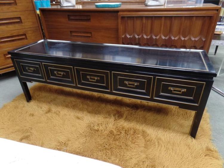 Mid-Century Asian inspired black and gold low chest by Hekman Furniture