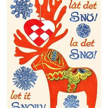 Let It Snow Dala Horse Giclee Artwork Print | Swedish Art | Winter Art | Scandinavian Art | Swedish Snowflakes | Cabin | Kitchen Art 