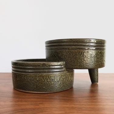 Modernist Mid Century Japanese Ikebana Pottery Tiered Bowl 