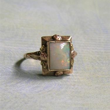 Antique Edwardian 14K Tri-Color Gold Opal Ring, 14K Gold Opal  Ring, Old Opal Ring, Size 3 3/4 (#3936) 