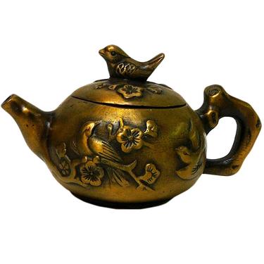 Chinese Handmade Metal Bronze Color Flower Bird Teapot Display cs1035-6 SF Free Shipping 