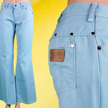 Vintage baby blue Wranglers. 1960s 1970s Low rise mod hip-huggers. Size XS 