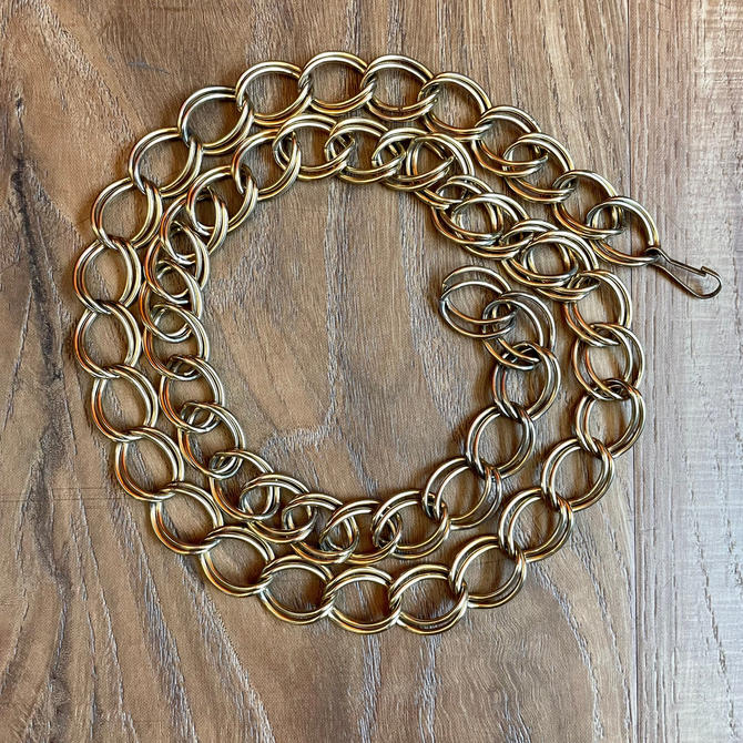 80s Vintage Thick Gold Chain Belt Double Link Chain Necklace Chunky Choker 1980s Jewelry Accessories 