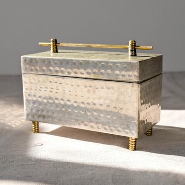 Vintage Ethan Allen Hammered Silver & Brass Keepsake Box | Jewelry Box, Bohemian Decor, Rustic Home, Centerpiece | Metal Boho Treasure Box 