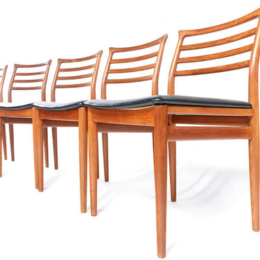 Set of Six (6) Danish Modern Erling Torvits Dining Chairs in Teak w/ Black Leather Seats, Denmark 