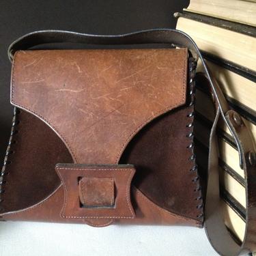 Brown Suede Leather Purse Handbag Made in England Saddle Bag Distressed Leather 